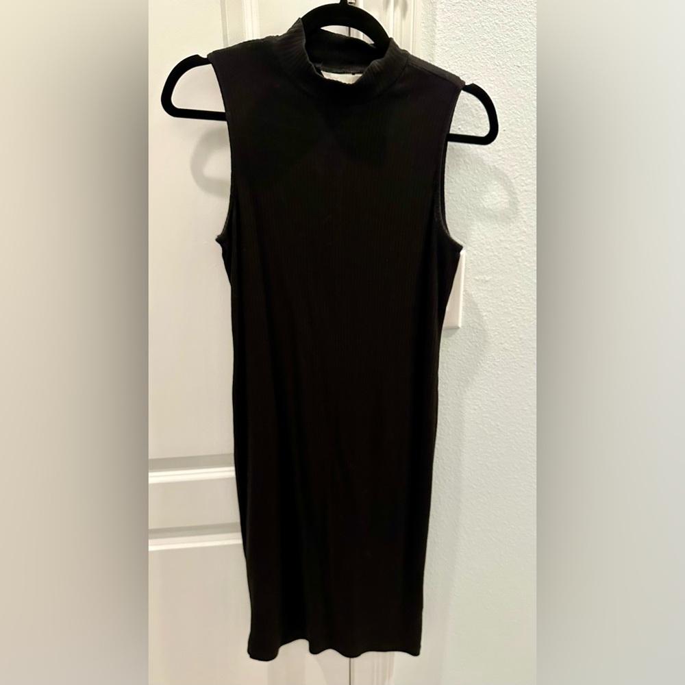 H&M Black Midi Dress Mock Neck Sleeveless